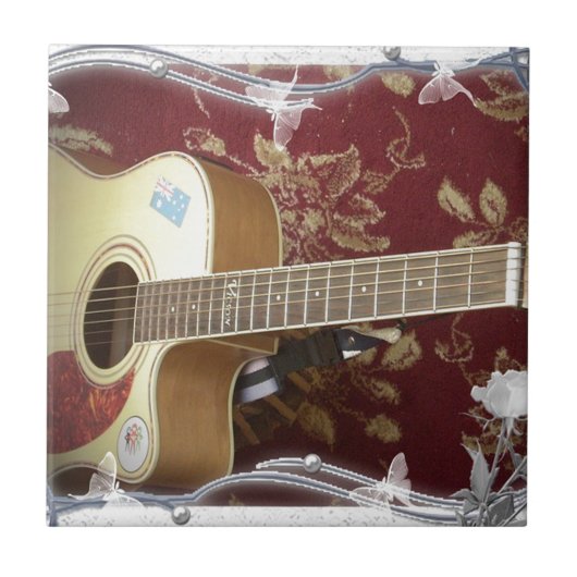 Mooie  gitaar met een Afrikaans motief Tegeltje (Voorkant)