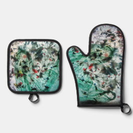 Mooie gladde blauwe abstracte  ovenwant & pannenlap set