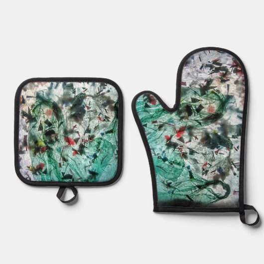 Mooie gladde blauwe abstracte ovenwant & pannenlap set (Voorkant)