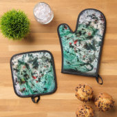 Mooie gladde blauwe abstracte ovenwant & pannenlap set (Top down)