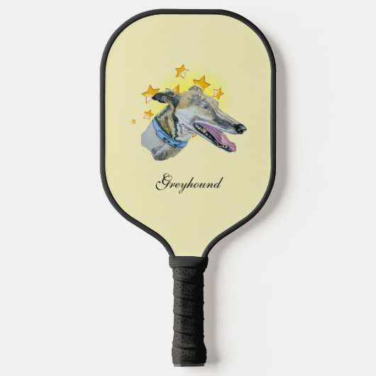 Mooie, gladde grijze hond is een ster pickleball paddle (Voorkant)