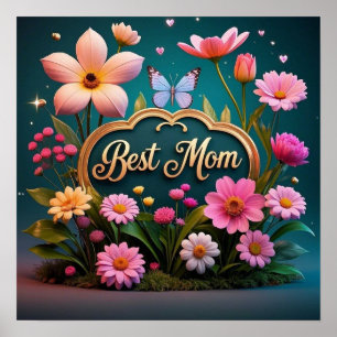 Mooie glam moederdag bloemen poster