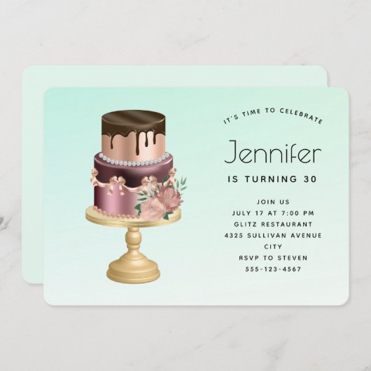 Mooie Glam Party Cake Verjaardag Kaart (Voorkant / Achterkant)