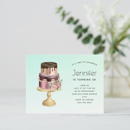 Mooie Glam Party Cake Verjaardag Uitnodiging Briefkaart (Staand voorkant)