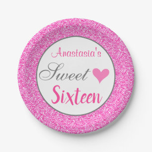 Mooie Glam Prinses Heet Roze Glitters Zestien Papieren Bordje