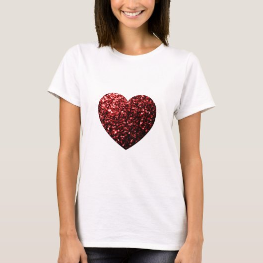 Mooie Glamour Red Glitter sparkles Heart T-shirt (Voorkant)