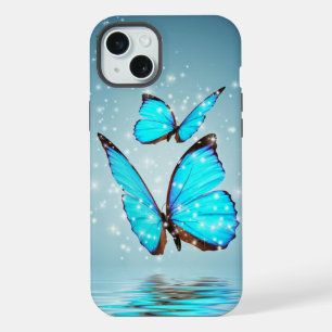 mooie glanzende blauwe vlinder iPhone 15 plus case
