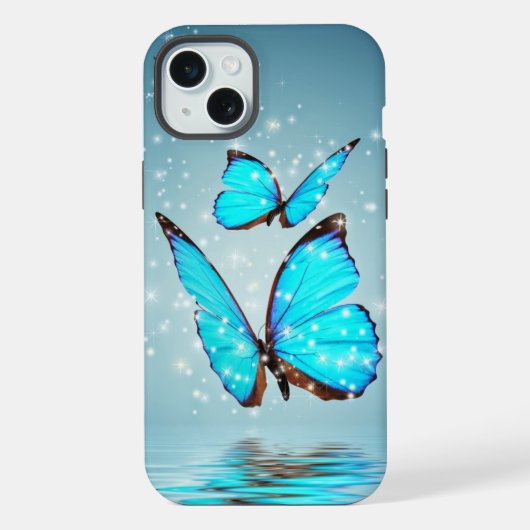 mooie glanzende blauwe vlinder iPhone hoesje (Achterkant)