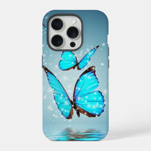 mooie glanzende blauwe vlinder iPhone hoesje (Achterkant)