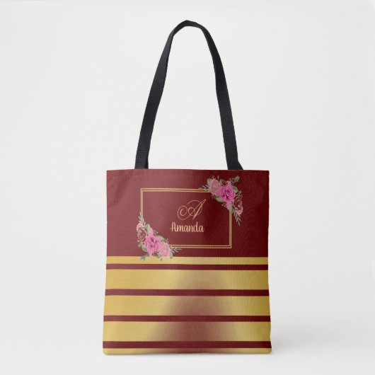Mooie glanzende gouden strepen meisjesnaam monogra tote bag (Voorkant)