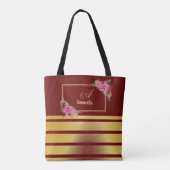 Mooie glanzende gouden strepen meisjesnaam monogra tote bag (Achterkant)