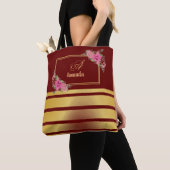 Mooie glanzende gouden strepen meisjesnaam monogra tote bag (Dichtbij)