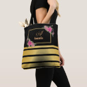 Mooie glanzende gouden strepen meisjesnaam monogra tote bag