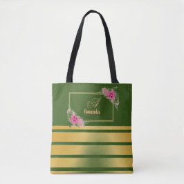 Mooie glanzende gouden strepen meisjesnaam Monogra Tote Bag