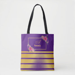 Mooie glanzende gouden strepen meisjesnaam Monogra Tote Bag