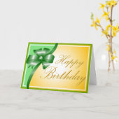 Mooie glanzende groene lint verjaardag kaart (Gele Bloem)