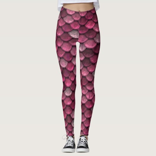Mooie glanzende rode zeemeermin schalen leggings (Voorkant)