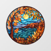 Mooie Glas in lood Herfst Scène Raamsticker (Vel)