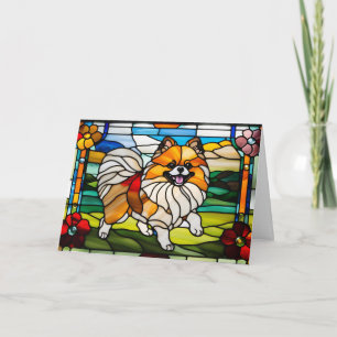 Mooie glas-in-lood Pomeranian Kaart