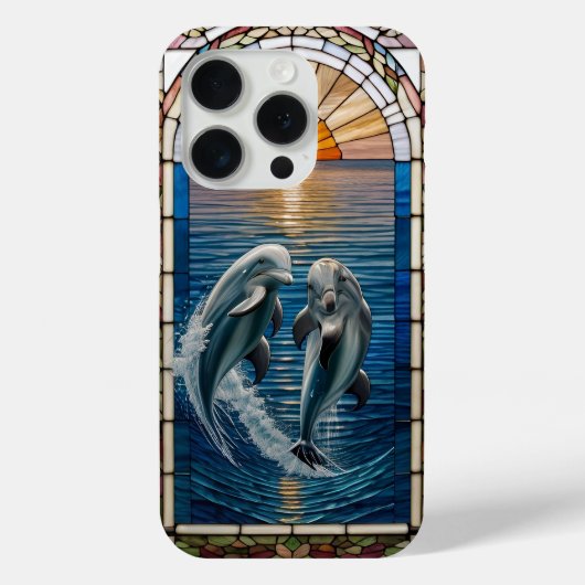 Mooie glas-in-loodkunst met springende dolfijnen Case-Mate iPhone case (Achterkant)