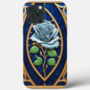 Mooie glas-in-loodraam met blauwe roos Case-Mate iPhone case