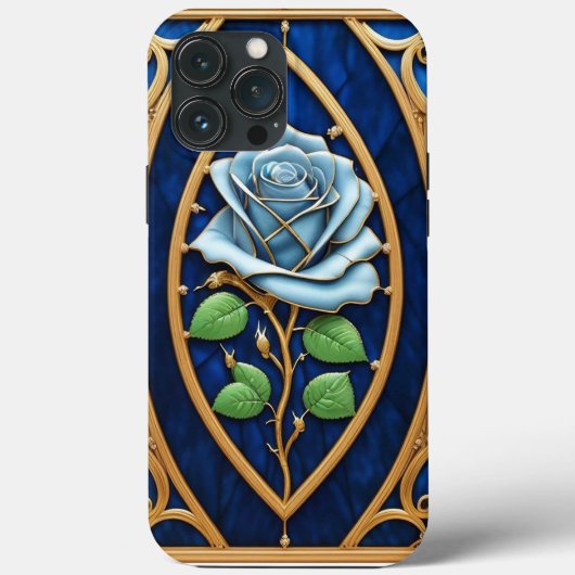 Mooie glas-in-loodraam met blauwe roos Case-Mate iPhone case (Achterkant)