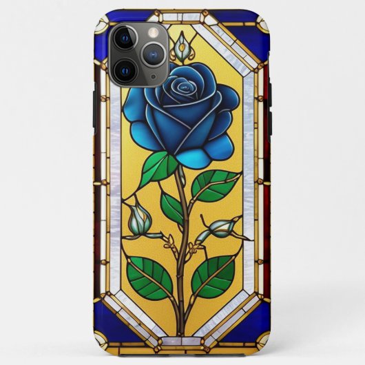 Mooie glas-in-loodraam met blauwe roos Case-Mate iPhone case (Achterkant)