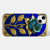 Mooie glas-in-loodraam met blauwe roos Case-Mate iPhone case (Achterkant (horizontaal))