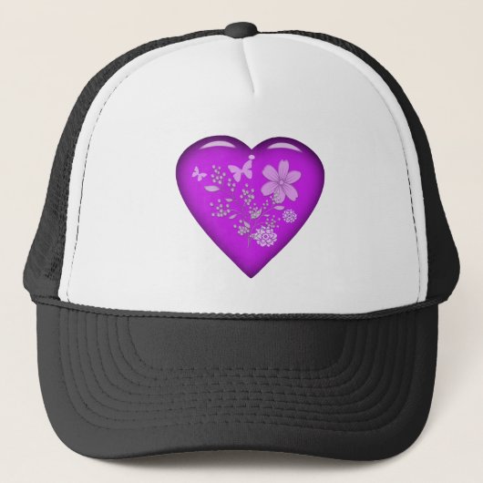 Mooie glazen bloemhart trucker pet (Voorkant)