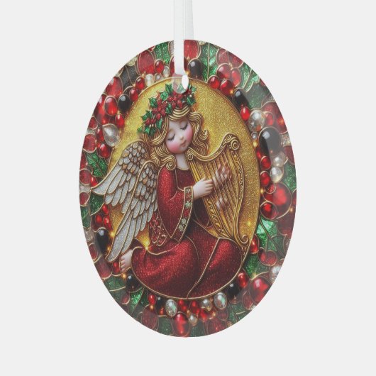 Mooie Glazen in lood kerstengel Glas Ornament (Voorkant links)