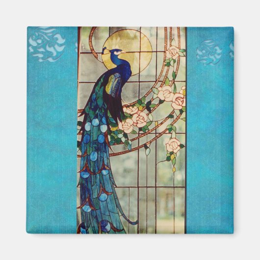 Mooie Glazen in lood pauw Magneet (Voorkant)