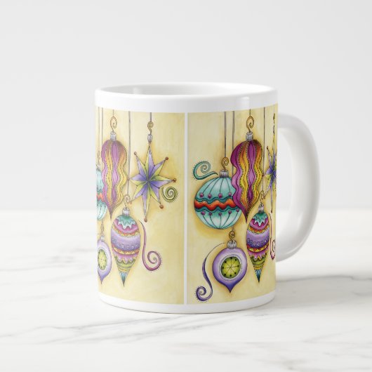 Mooie glazen kleurrijke kerstversieringen grote koffiekop (Voorkant rechts)