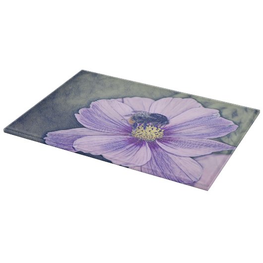 Mooie glazen snijplank met bijenkunst ontwerp (Hoek)