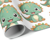Mooie glimlachende dinosaurus kinder inpakpapier (Rol Hoek)