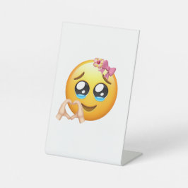 Mooie glimlachende emoji-bureaubladbord voor kanto reclamebord met voetstuk