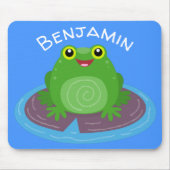 Mooie glimlachende groene kikkervis cartoon illust muismat (Voorkant)