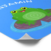 Mooie glimlachende groene kikkervis cartoon illust poster (Hoek)