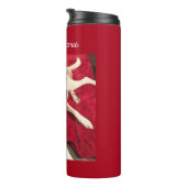 Mooie glimlachende witte pap met kerstrood thermosbeker (Geroteerd rechts)