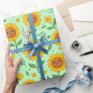 Mooie glimlachende zonnebloem naadloos patroon cadeaupapier