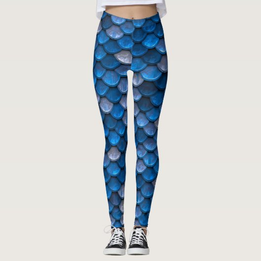 Mooie glimmende blauwe zeemeermin schalen leggings (Voorkant)