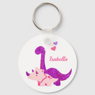 Mooie glinsterende dinosaurus paarse gepersonalise sleutelhanger