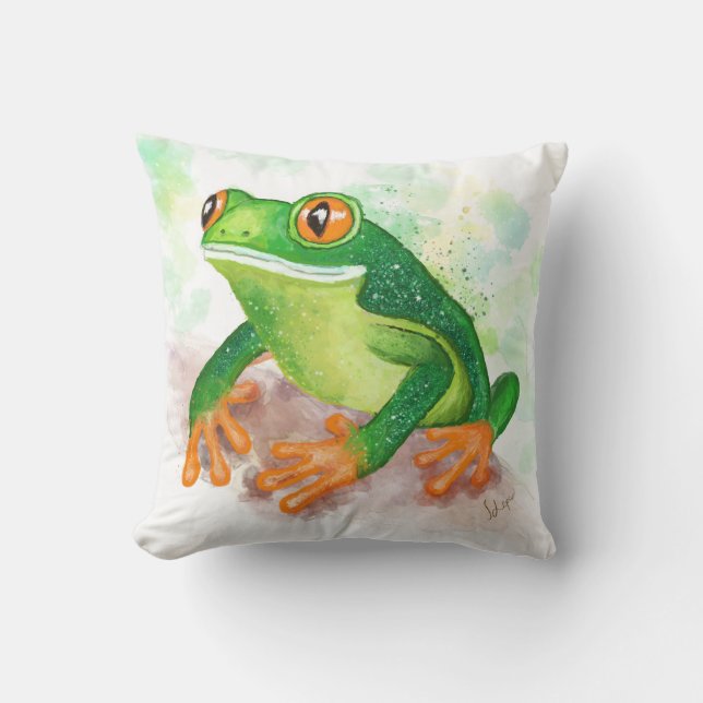 Mooie glinsterende groene kikker kussen (Voorkant)