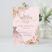 Mooie Glitter Jurk,Pampas, Roze Sweet 16 RSVP Kaart (Staand voorkant)