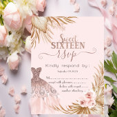 Mooie Glitter Jurk,Pampas, Roze Sweet 16 RSVP Kaart