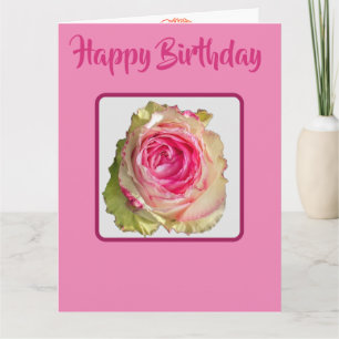 Mooie Glitterende Roze Roos Gelukkig Verjaardag  Kaart