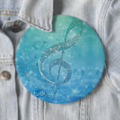Mooie Glittery Blue Music Note Treble Clef Ronde Button 6,0 Cm (In situ)