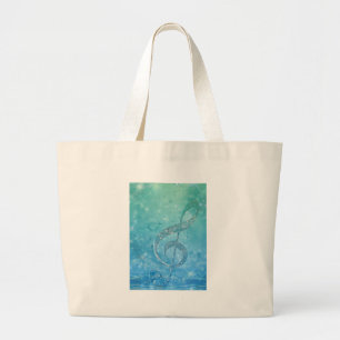 Mooie glittery glanzende effect blauwe g-sleutel grote tote bag