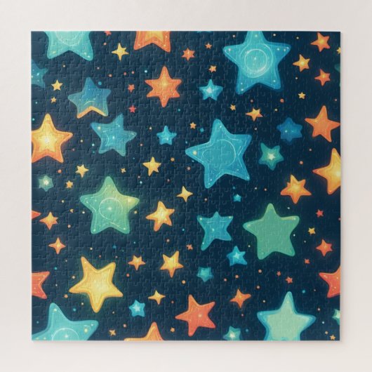 Mooie gloeiende sterren op blauw legpuzzel (Verticaal)