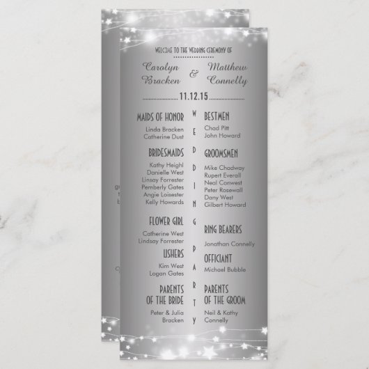Mooie gloeiende sterren zilveren bruiloft programm programmakaart (Voorkant / Achterkant)