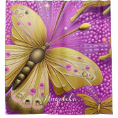 Mooie Gold Butterfly-Waterverf, speciaal gepersona Douchegordijn (Voorkant)